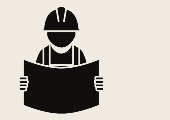 typologiespisovatelu-architekt figura architekta s helmou na hlavě a projektem v rukou.